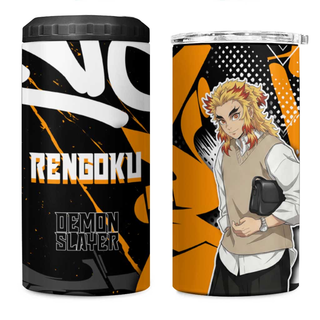 Kyojuro Rengoku Demon Slayer 4 in 1 Can Cooler Tumbler Orange & Black Graffiti Anime