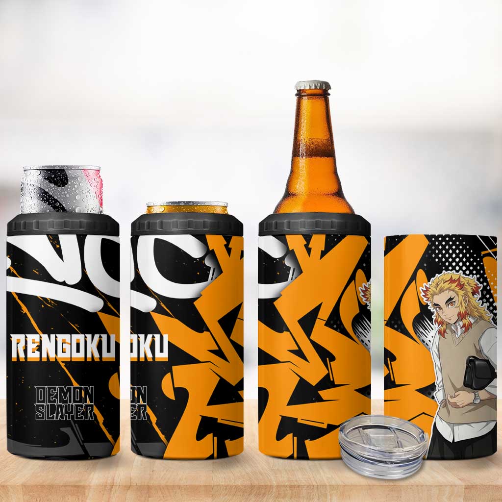 Kyojuro Rengoku Demon Slayer 4 in 1 Can Cooler Tumbler Orange & Black Graffiti Anime