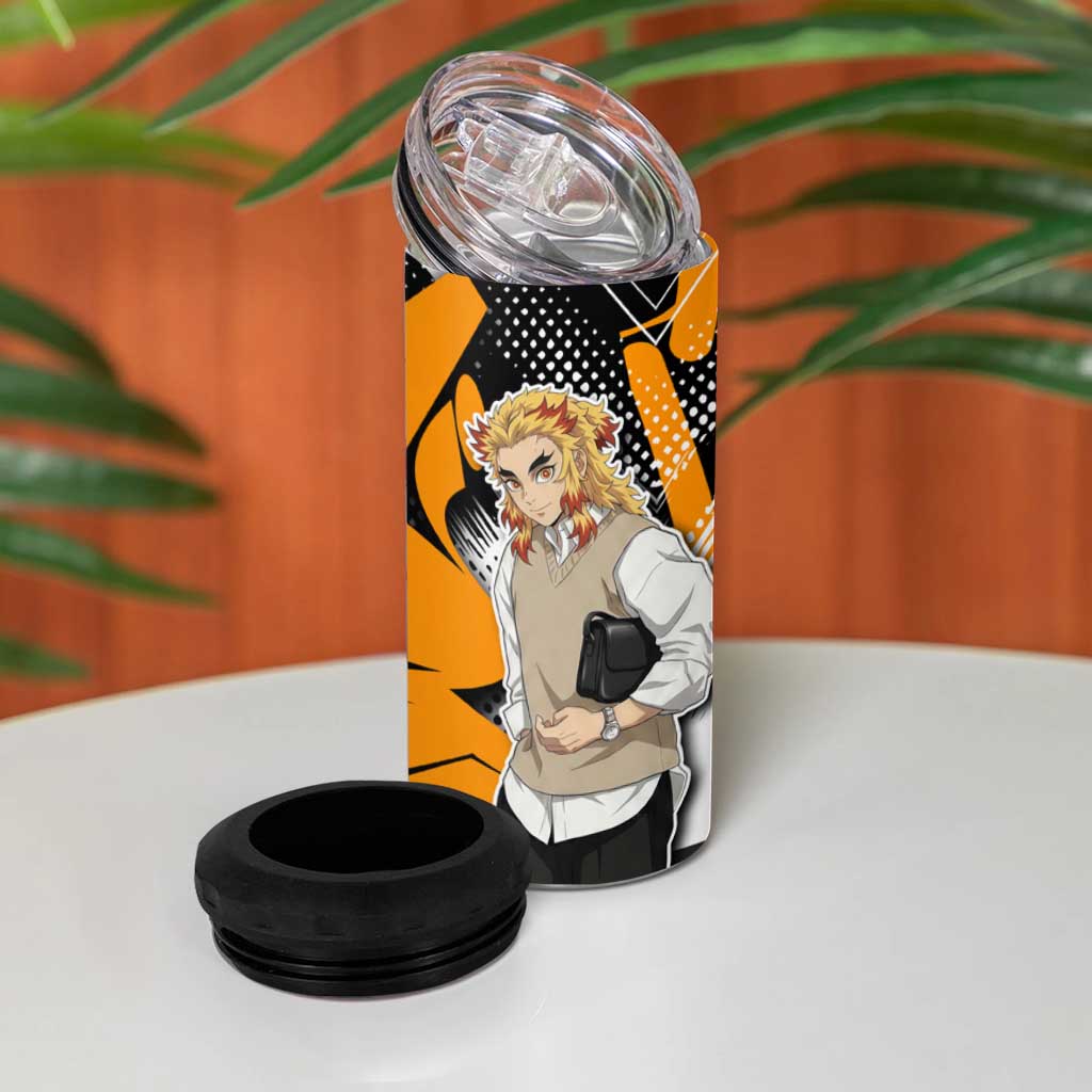 Kyojuro Rengoku Demon Slayer 4 in 1 Can Cooler Tumbler Orange & Black Graffiti Anime