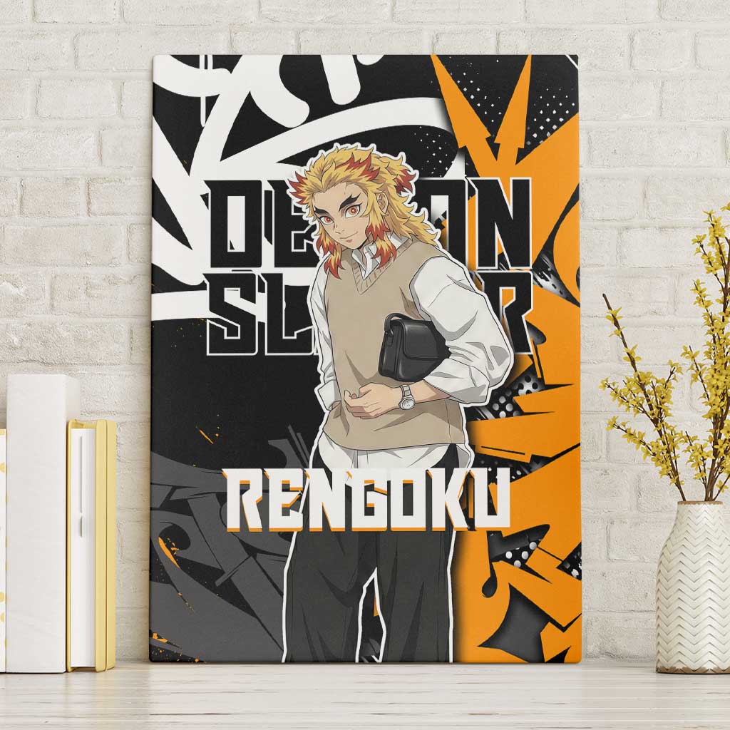 Kyojuro Rengoku Demon Slayer Canvas Wall Art Orange & Black Graffiti Anime