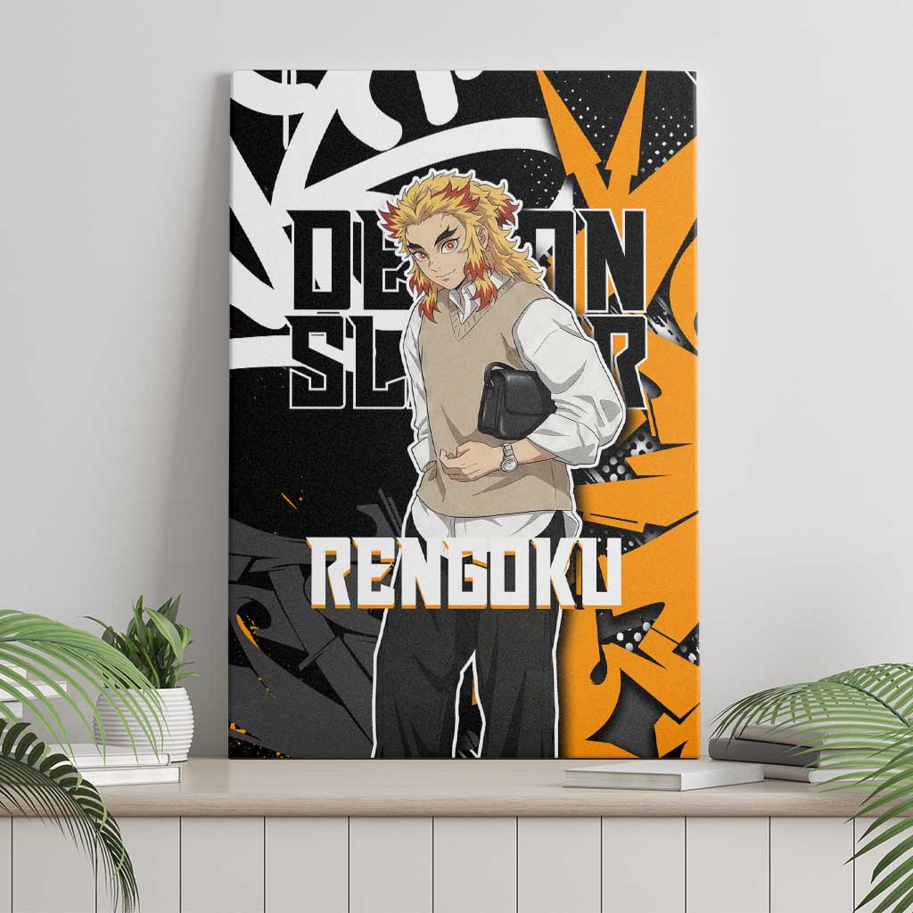 Kyojuro Rengoku Demon Slayer Canvas Wall Art Orange & Black Graffiti Anime
