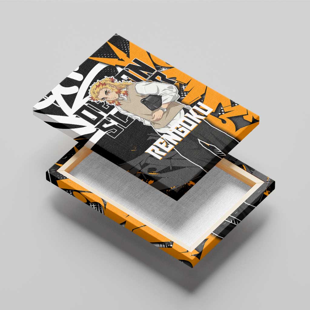 Kyojuro Rengoku Demon Slayer Canvas Wall Art Orange & Black Graffiti Anime
