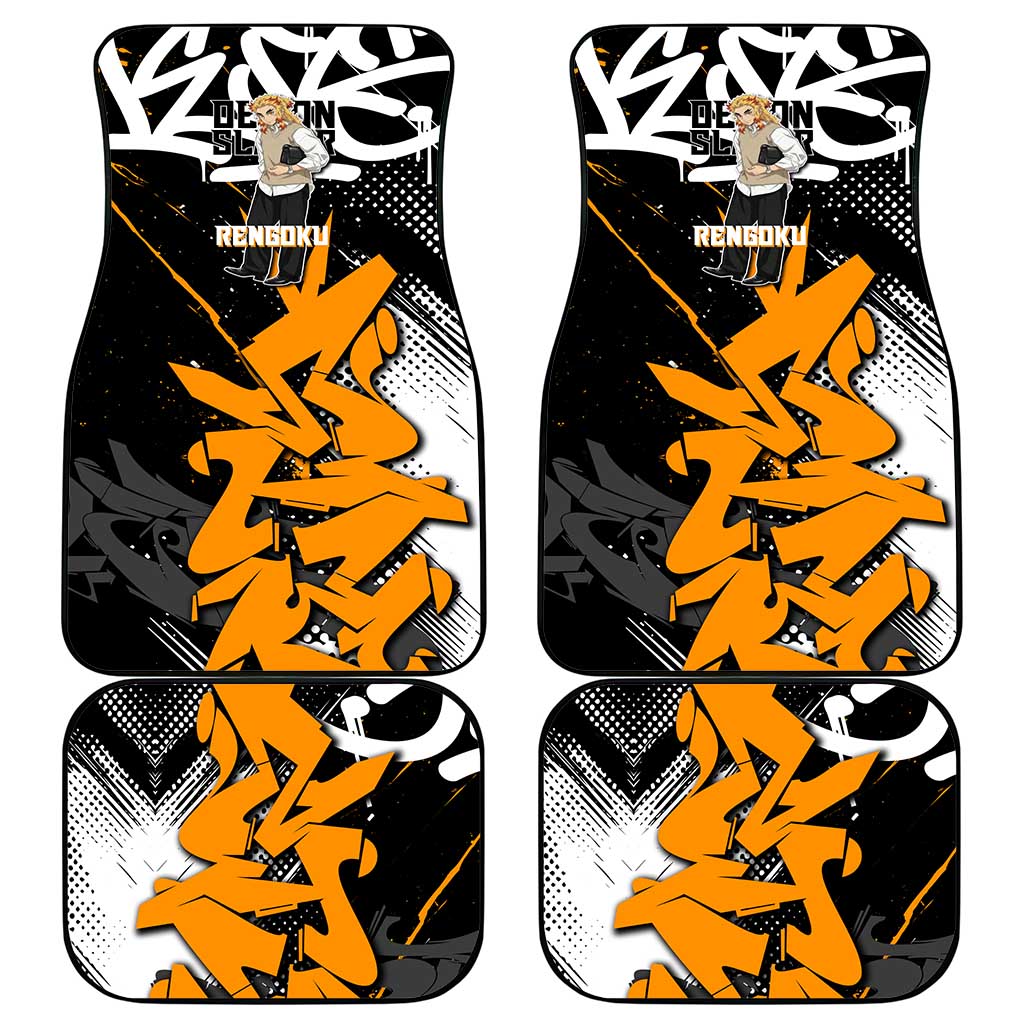 Kyojuro Rengoku Demon Slayer Car Mats Orange & Black Graffiti Anime