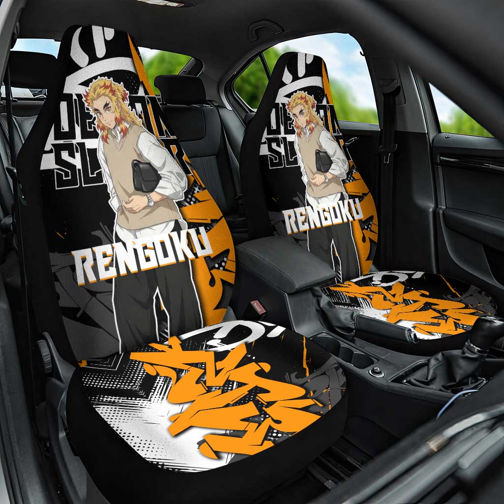 Kyojuro Rengoku Demon Slayer Car Seat Cover Orange & Black Graffiti Anime