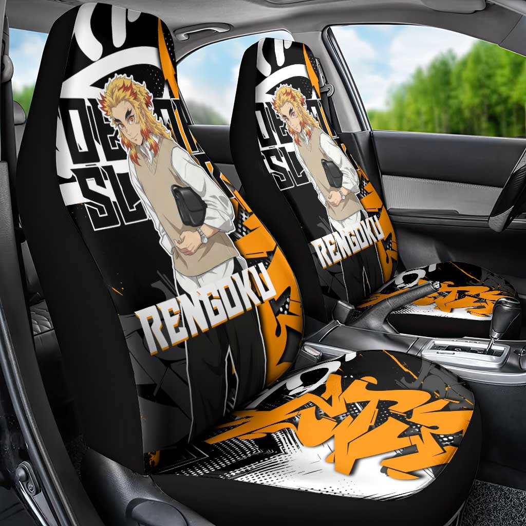 Kyojuro Rengoku Demon Slayer Car Seat Cover Orange & Black Graffiti Anime