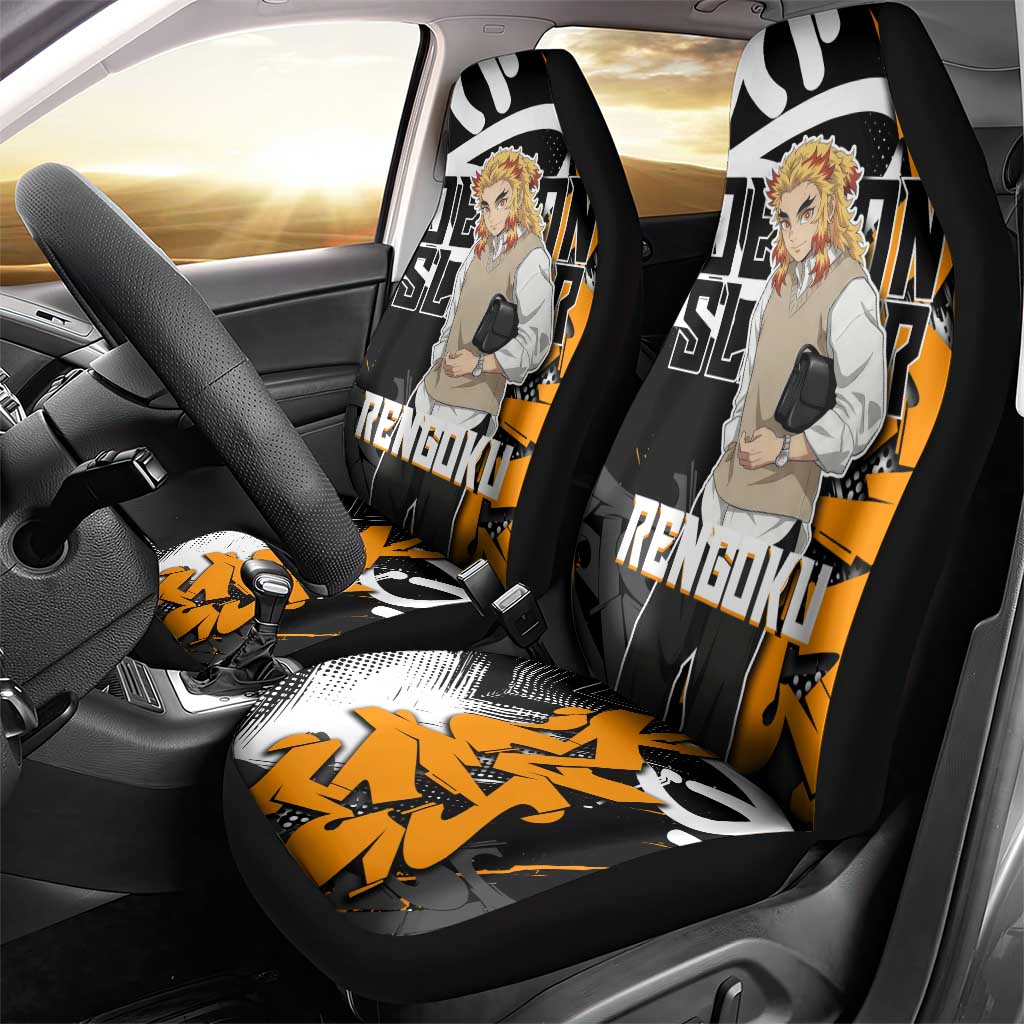 Kyojuro Rengoku Demon Slayer Car Seat Cover Orange & Black Graffiti Anime