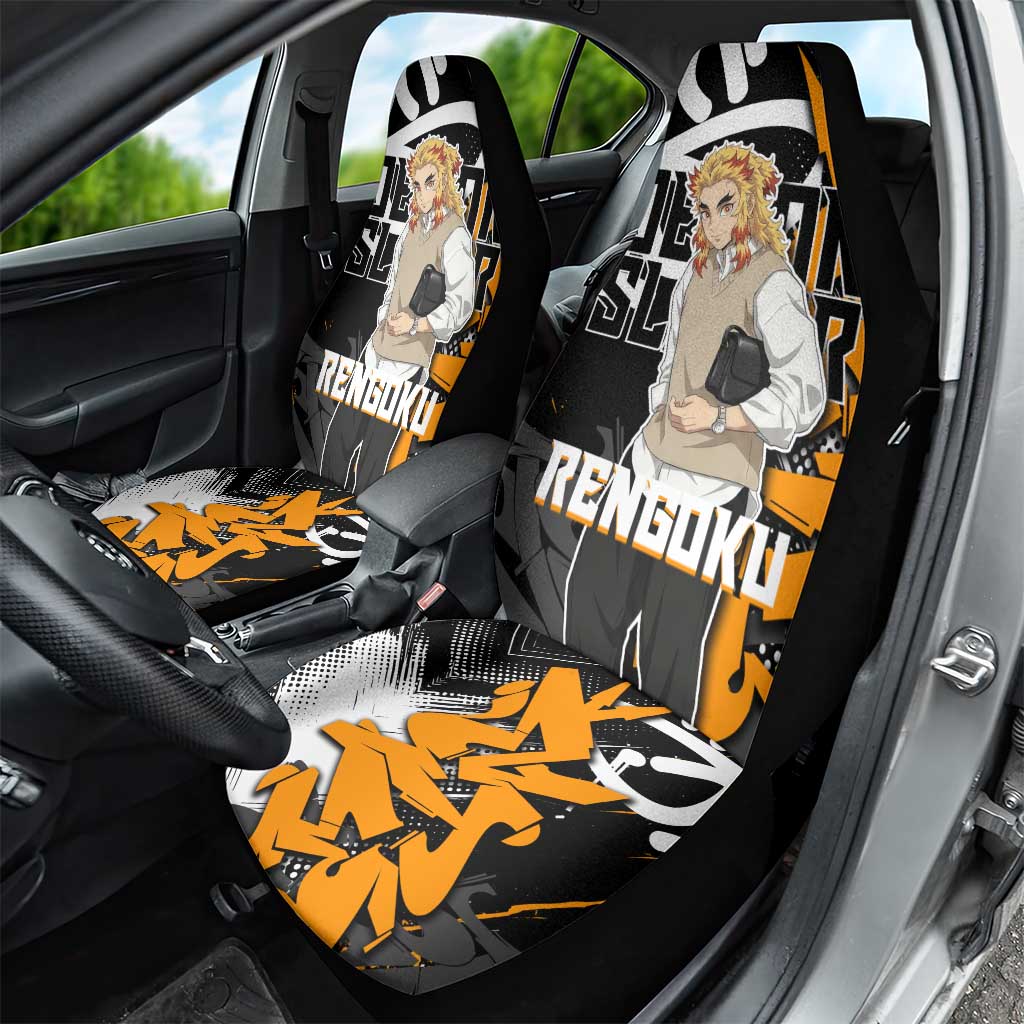 Kyojuro Rengoku Demon Slayer Car Seat Cover Orange & Black Graffiti Anime