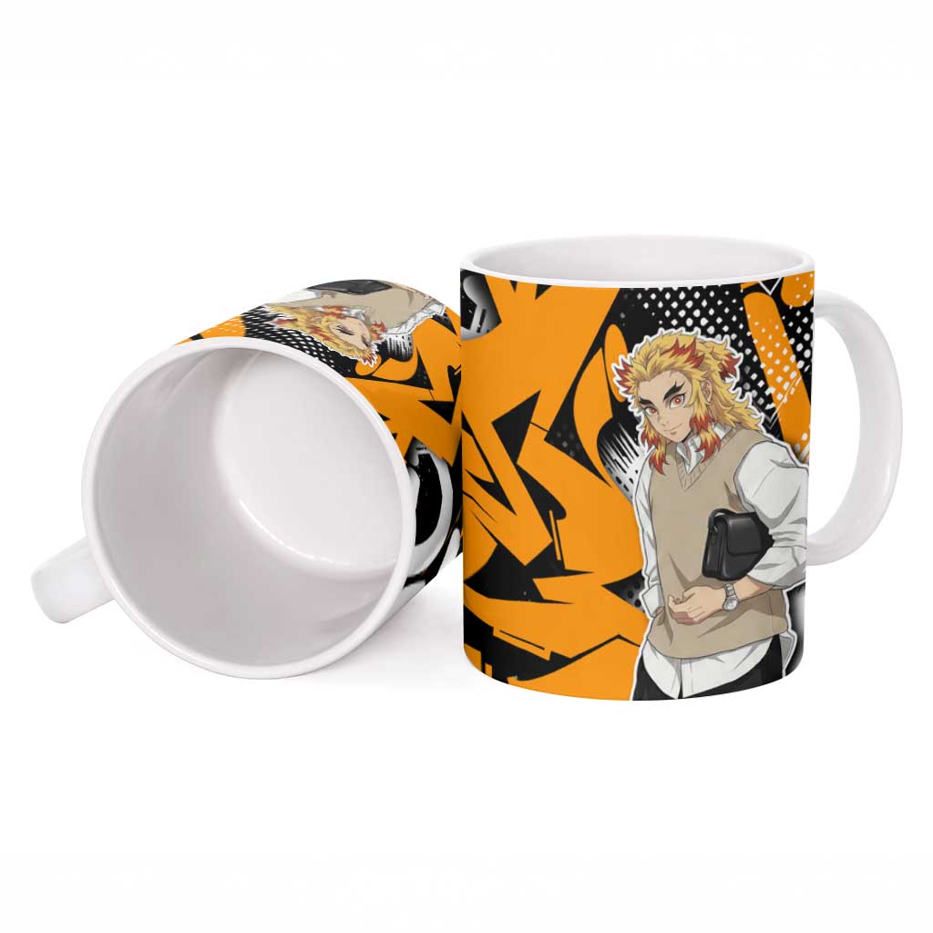 Kyojuro Rengoku Demon Slayer Ceramic Mug Orange & Black Graffiti Anime