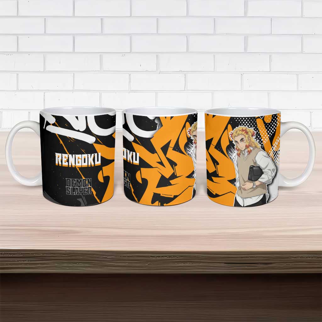 Kyojuro Rengoku Demon Slayer Ceramic Mug Orange & Black Graffiti Anime