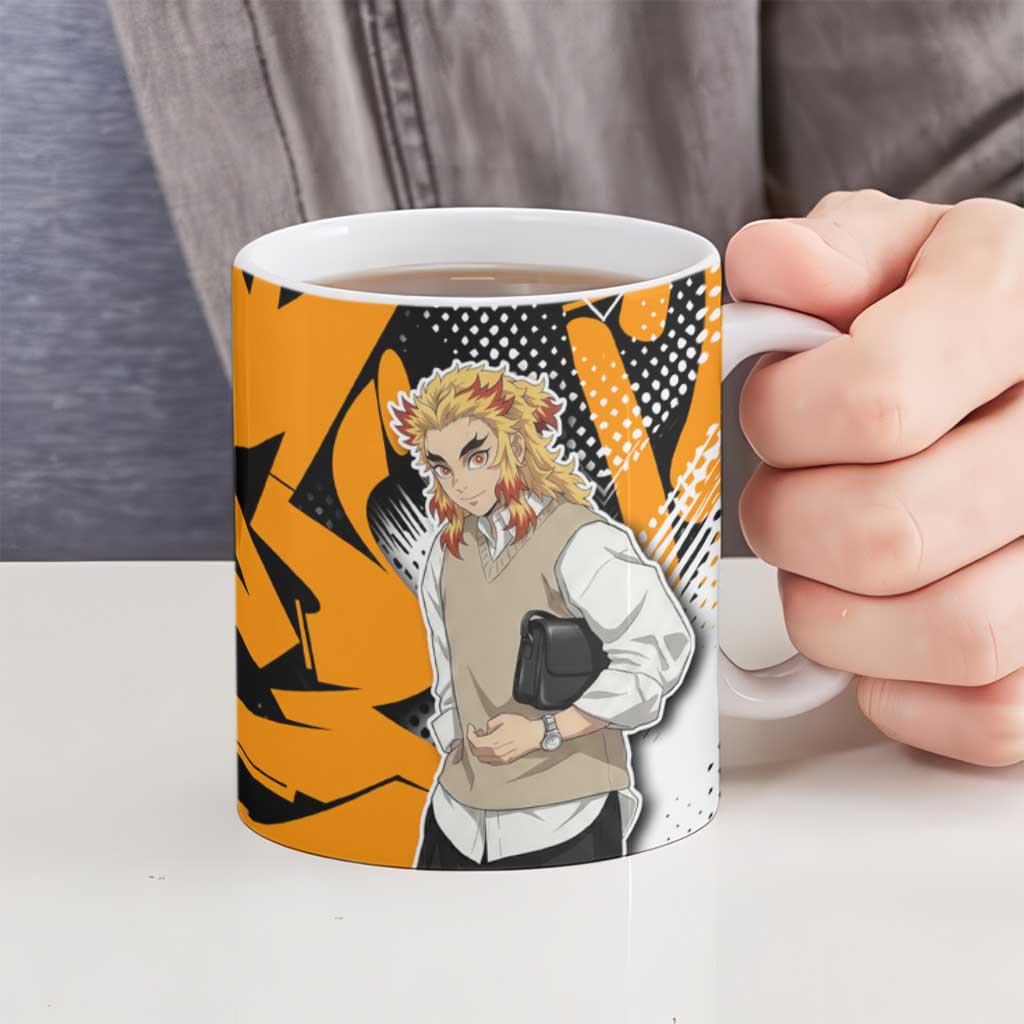 Kyojuro Rengoku Demon Slayer Ceramic Mug Orange & Black Graffiti Anime