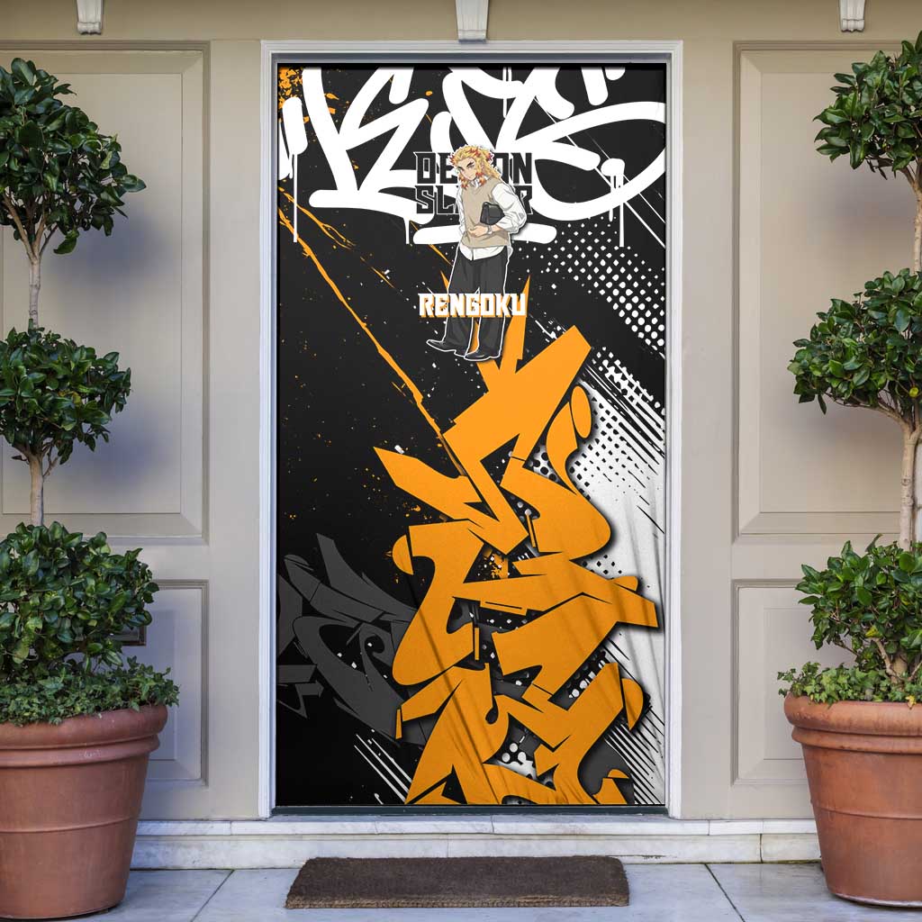 Kyojuro Rengoku Demon Slayer Door Cover Orange & Black Graffiti Anime
