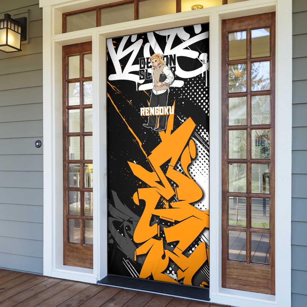 Kyojuro Rengoku Demon Slayer Door Cover Orange & Black Graffiti Anime
