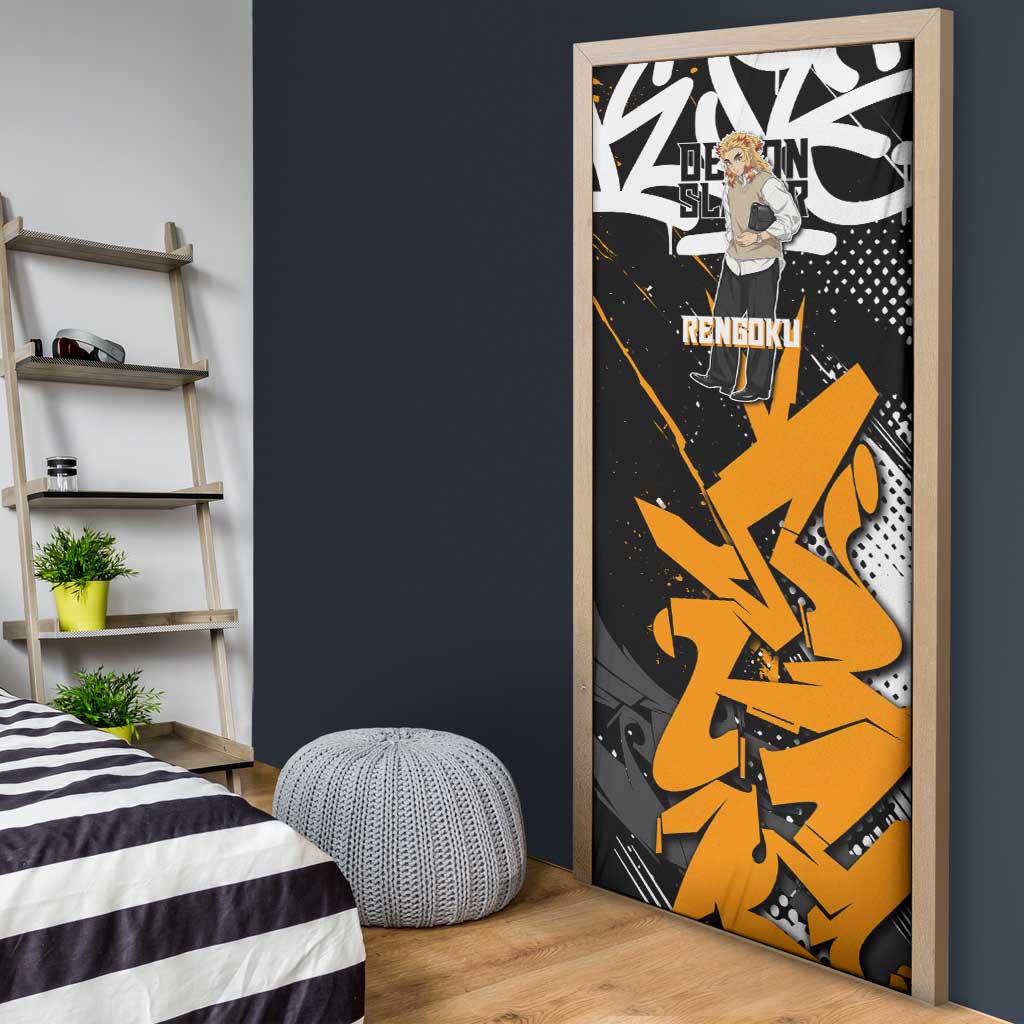 Kyojuro Rengoku Demon Slayer Door Cover Orange & Black Graffiti Anime