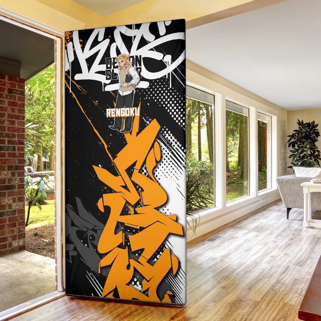 Kyojuro Rengoku Demon Slayer Door Cover Orange & Black Graffiti Anime