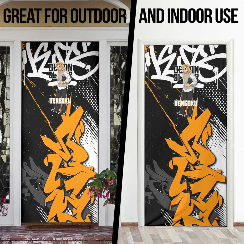 Kyojuro Rengoku Demon Slayer Door Cover Orange & Black Graffiti Anime