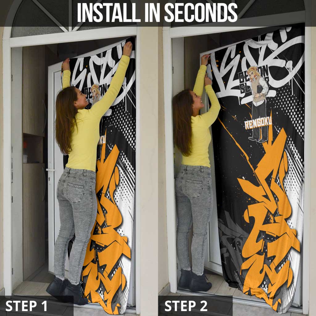 Kyojuro Rengoku Demon Slayer Door Cover Orange & Black Graffiti Anime