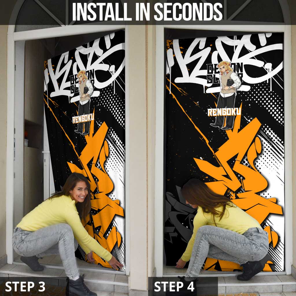 Kyojuro Rengoku Demon Slayer Door Cover Orange & Black Graffiti Anime