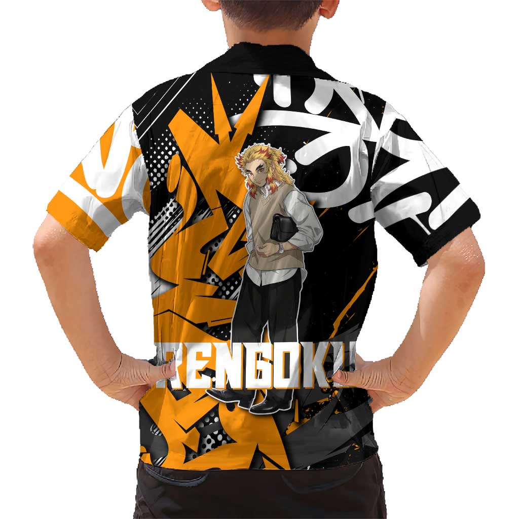 Kyojuro Rengoku Demon Slayer Family Matching Mermaid Dress and Hawaiian Shirt Orange & Black Graffiti Anime
