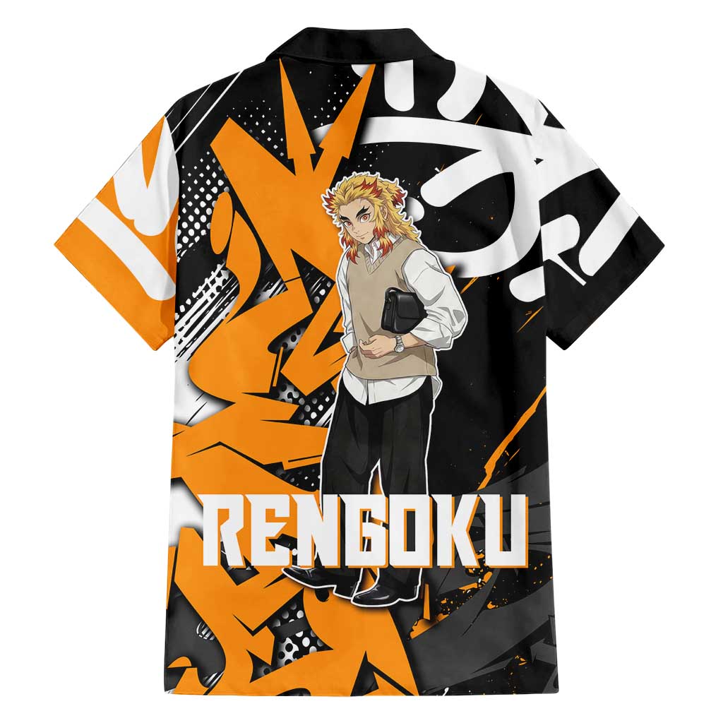 Kyojuro Rengoku Demon Slayer Family Matching Off Shoulder Maxi Dress and Hawaiian Shirt Orange & Black Graffiti Anime