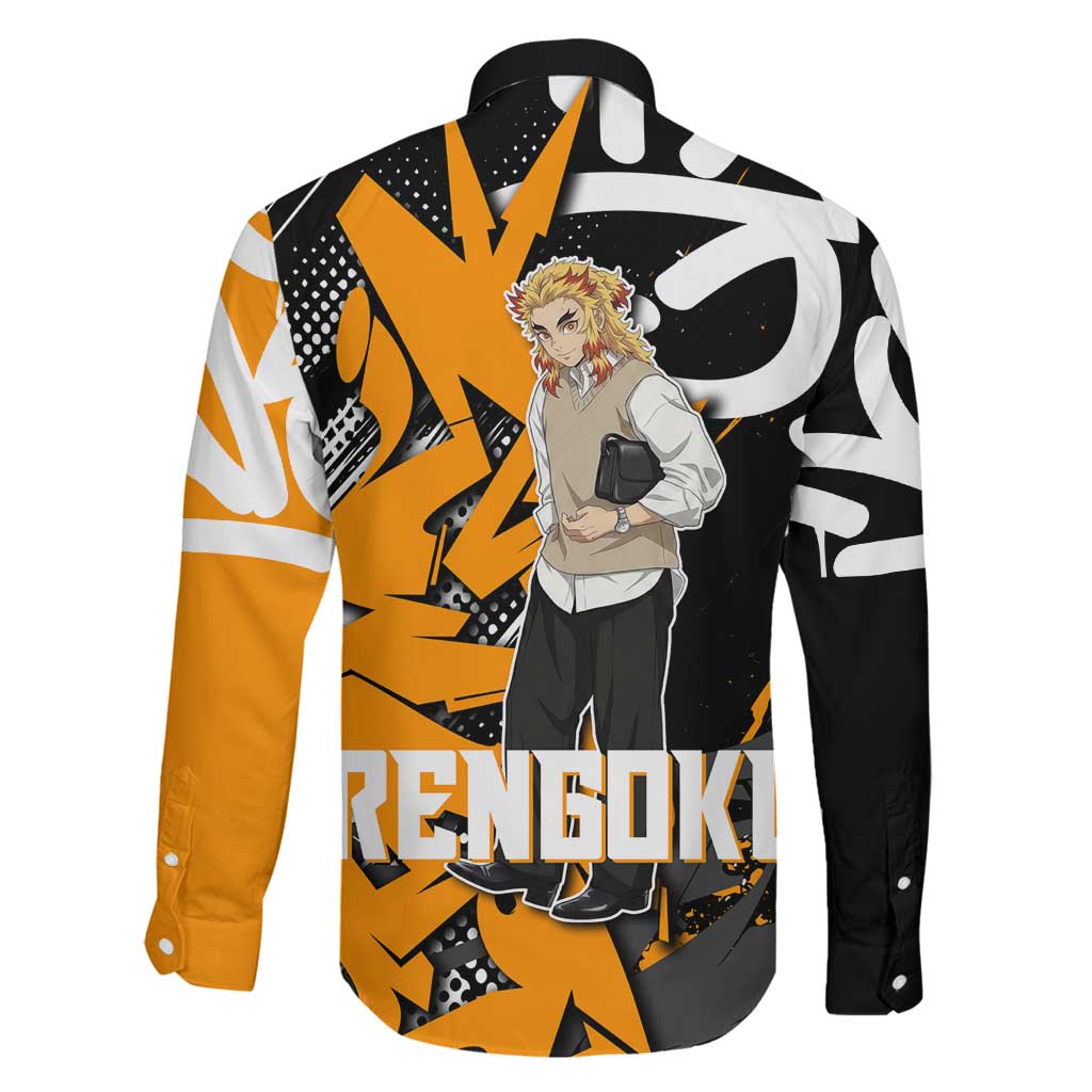 Kyojuro Rengoku Demon Slayer Family Matching Short Sleeve Bodycon Dress and Hawaiian Shirt Orange & Black Graffiti Anime