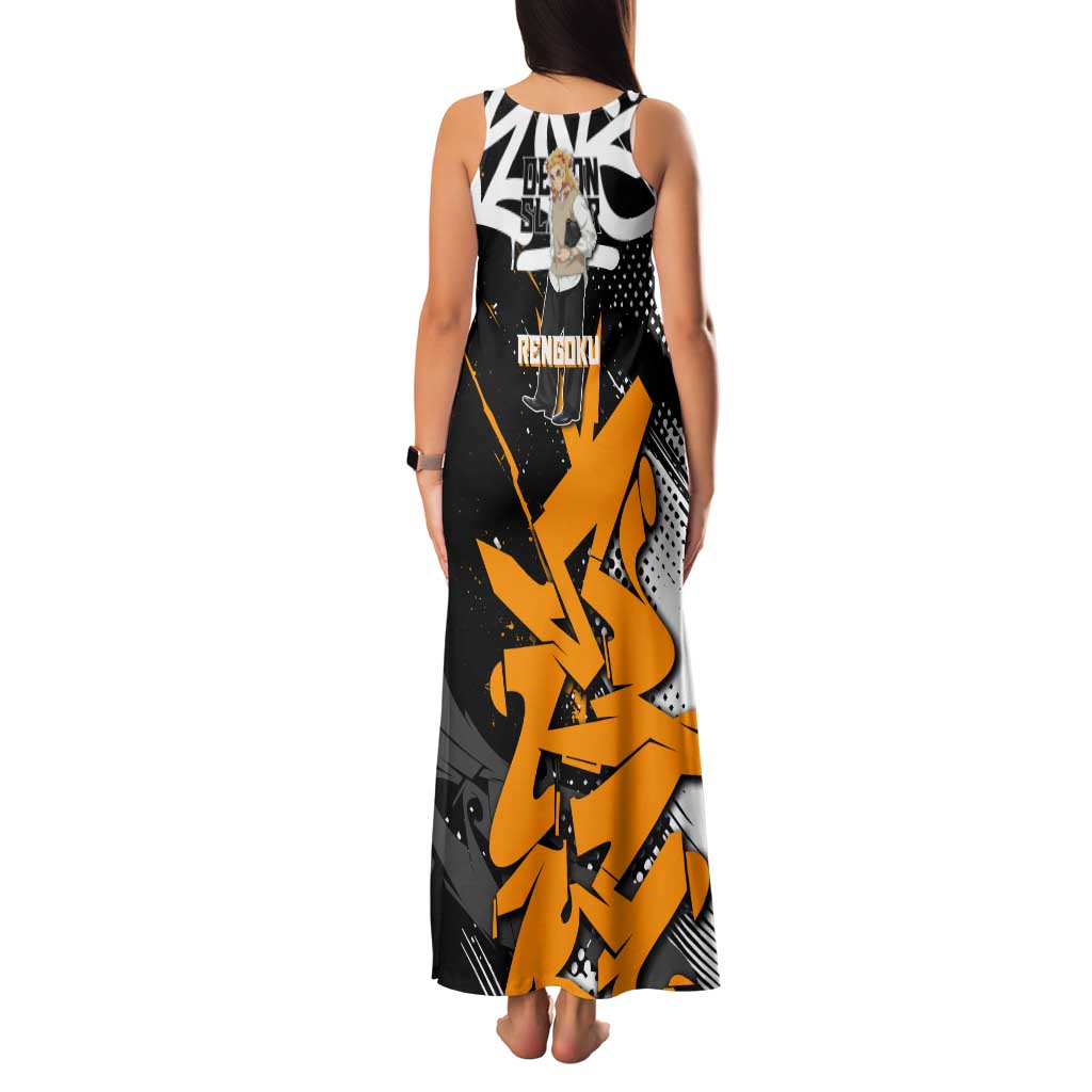 Kyojuro Rengoku Demon Slayer Family Matching Tank Maxi Dress and Hawaiian Shirt Orange & Black Graffiti Anime