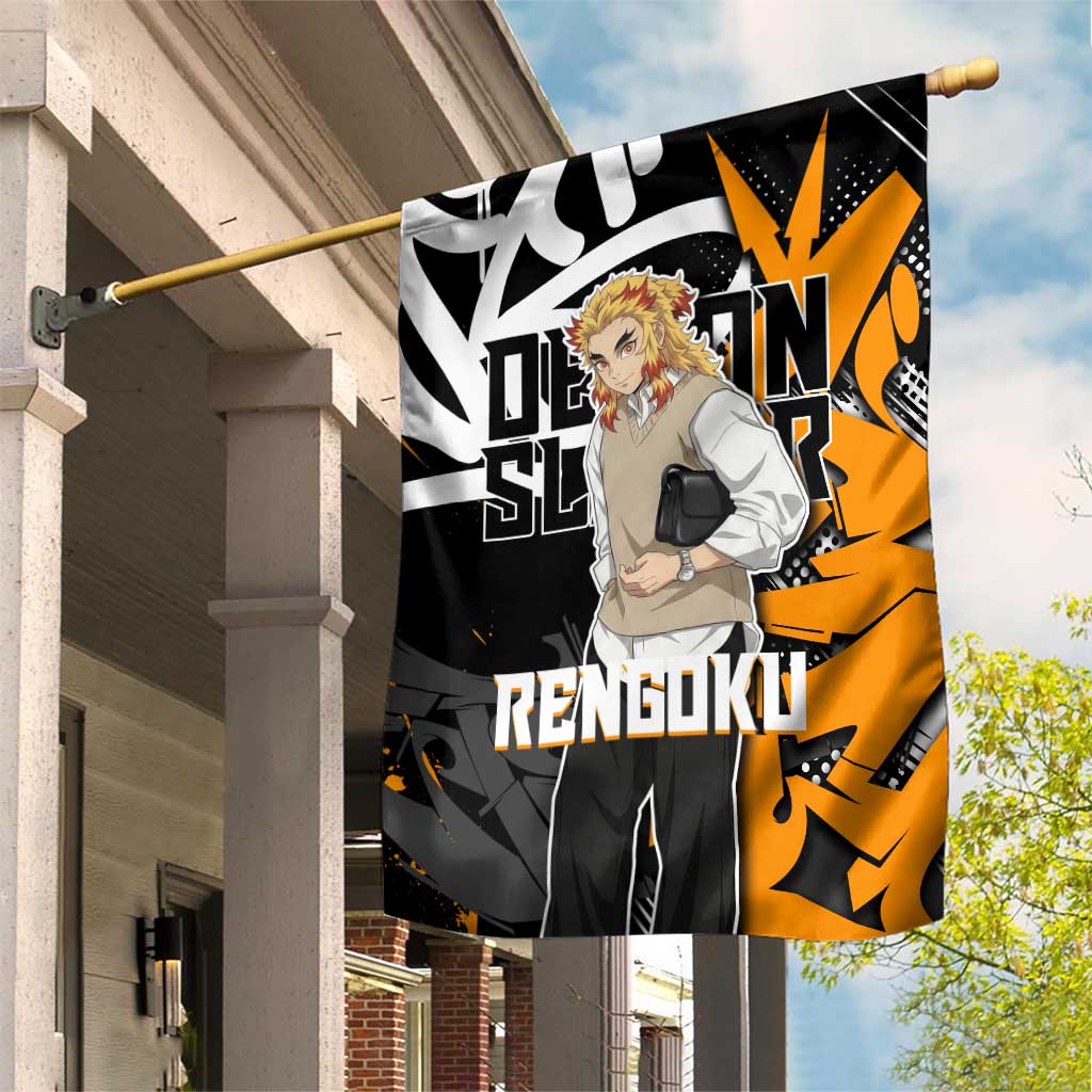Kyojuro Rengoku Demon Slayer Garden Flag Orange & Black Graffiti Anime