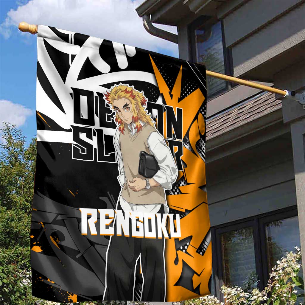 Kyojuro Rengoku Demon Slayer Garden Flag Orange & Black Graffiti Anime