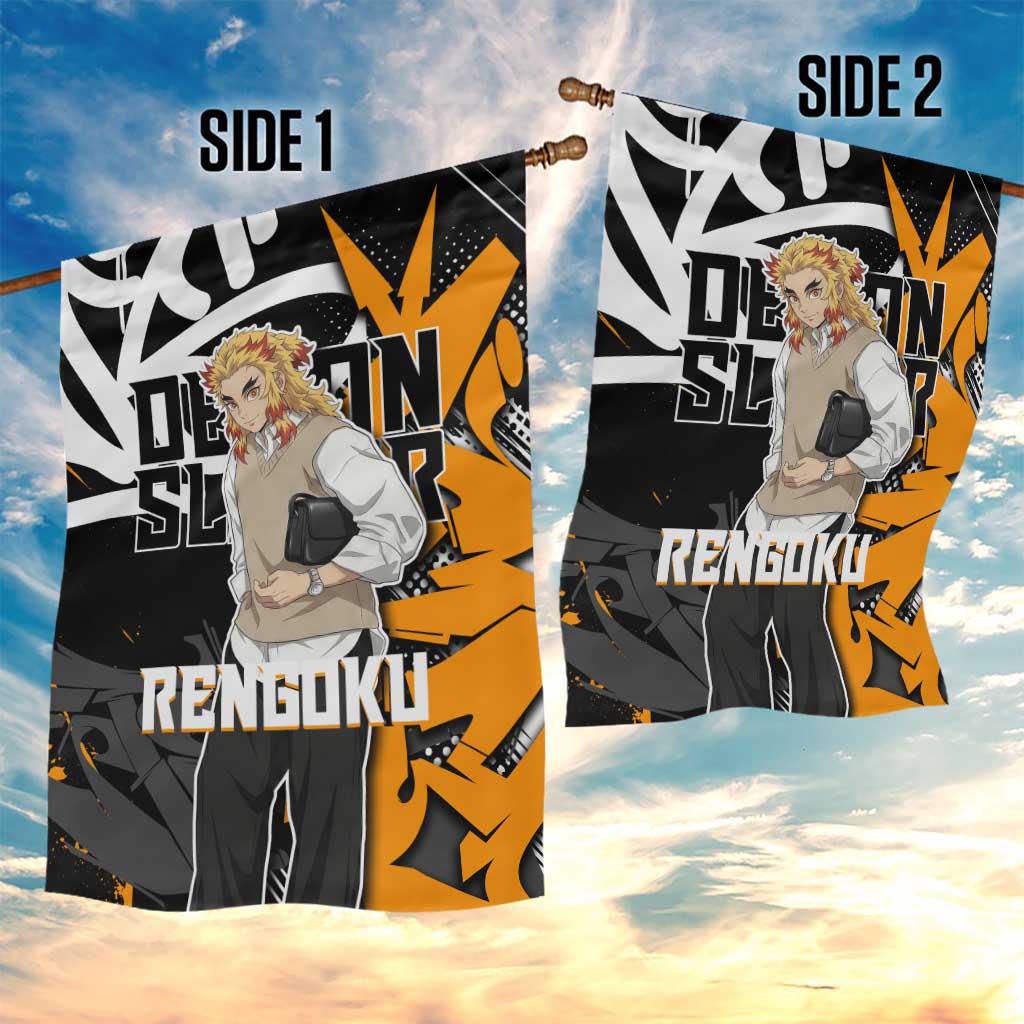 Kyojuro Rengoku Demon Slayer Garden Flag Orange & Black Graffiti Anime