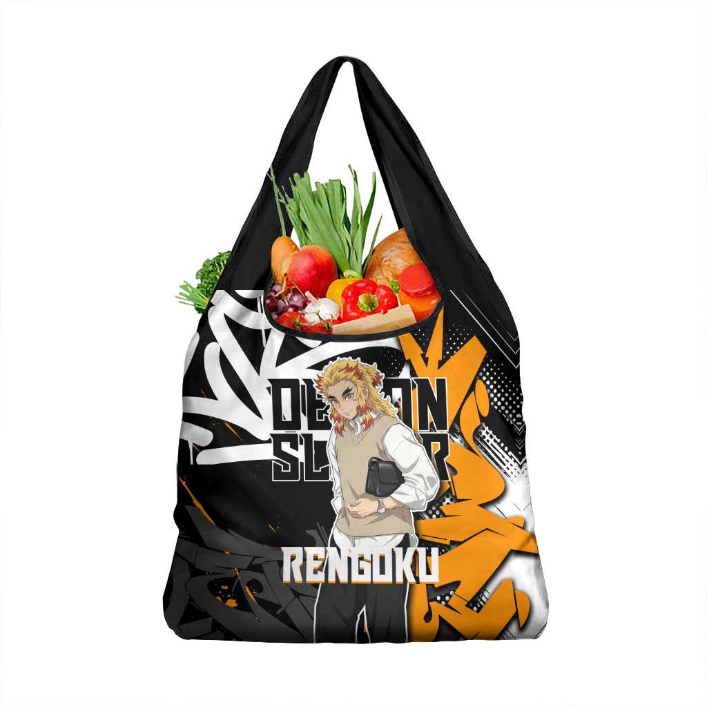 Kyojuro Rengoku Demon Slayer Grocery Bag Orange & Black Graffiti Anime