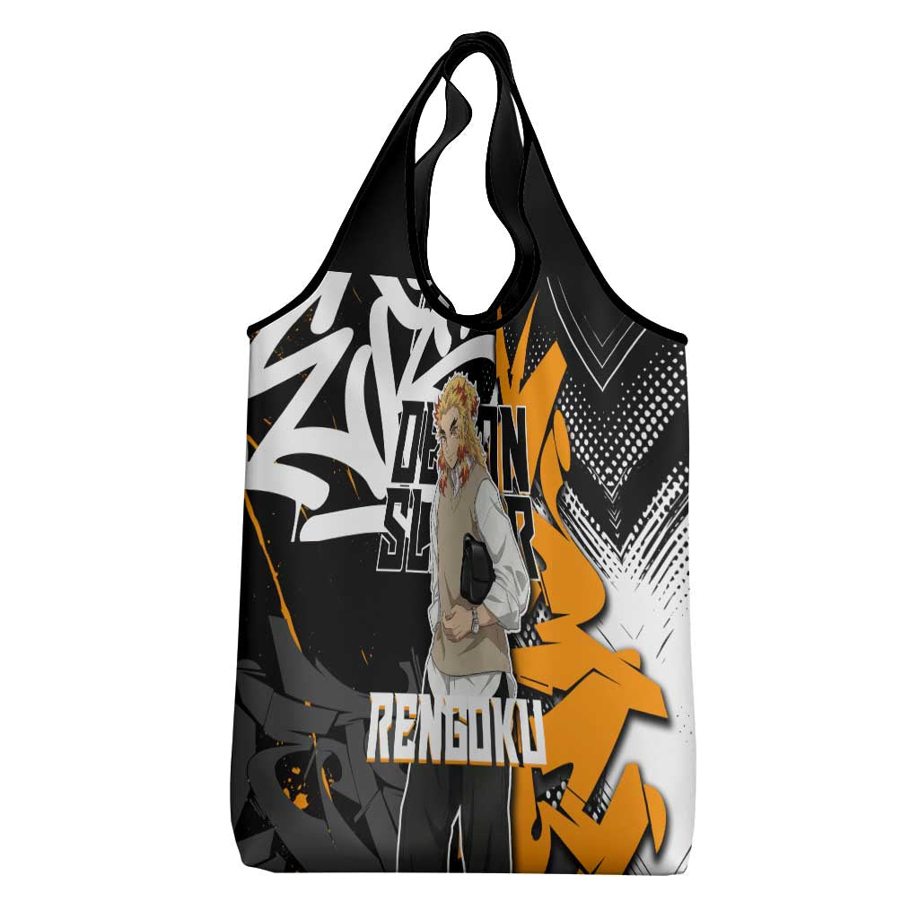 Kyojuro Rengoku Demon Slayer Grocery Bag Orange & Black Graffiti Anime