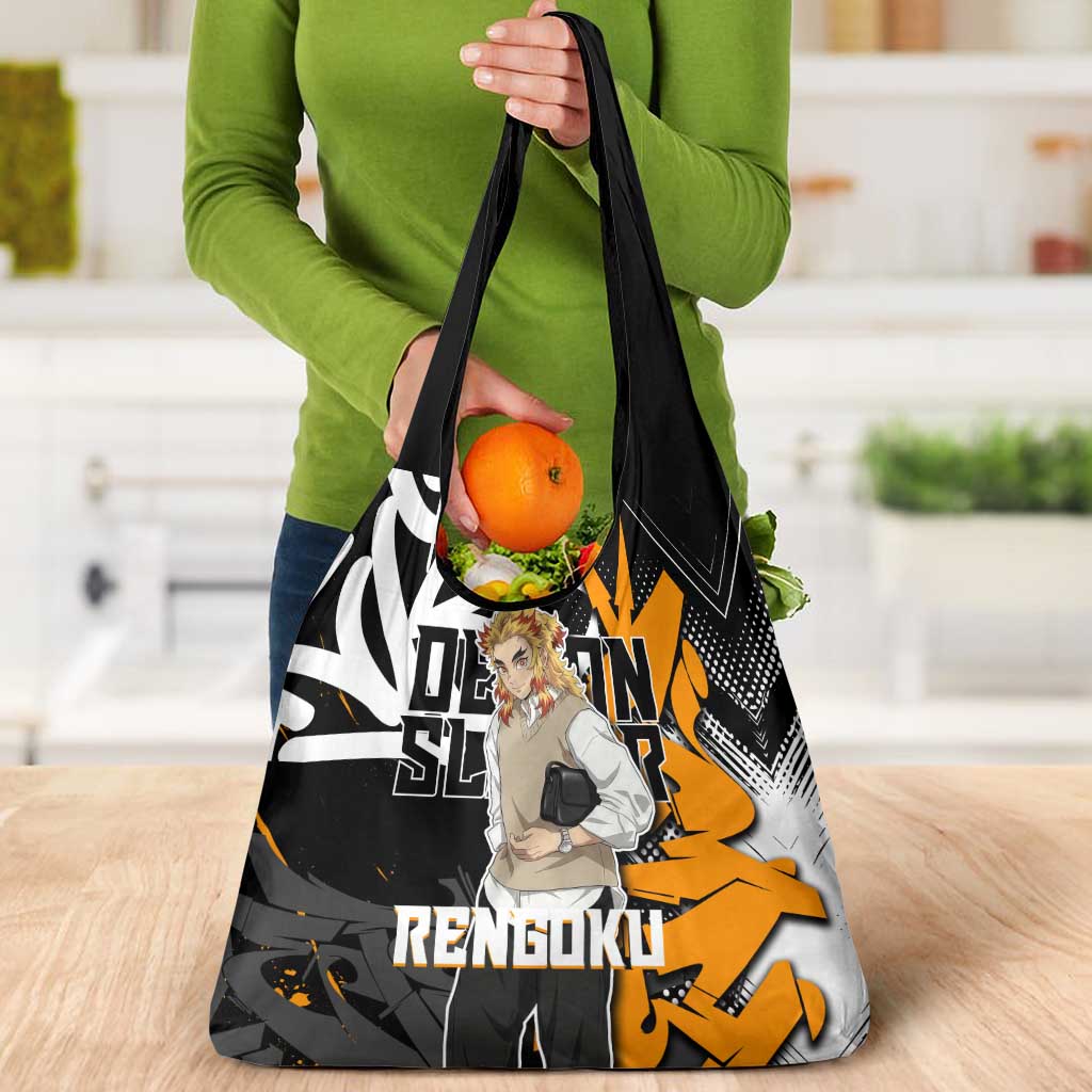 Kyojuro Rengoku Demon Slayer Grocery Bag Orange & Black Graffiti Anime