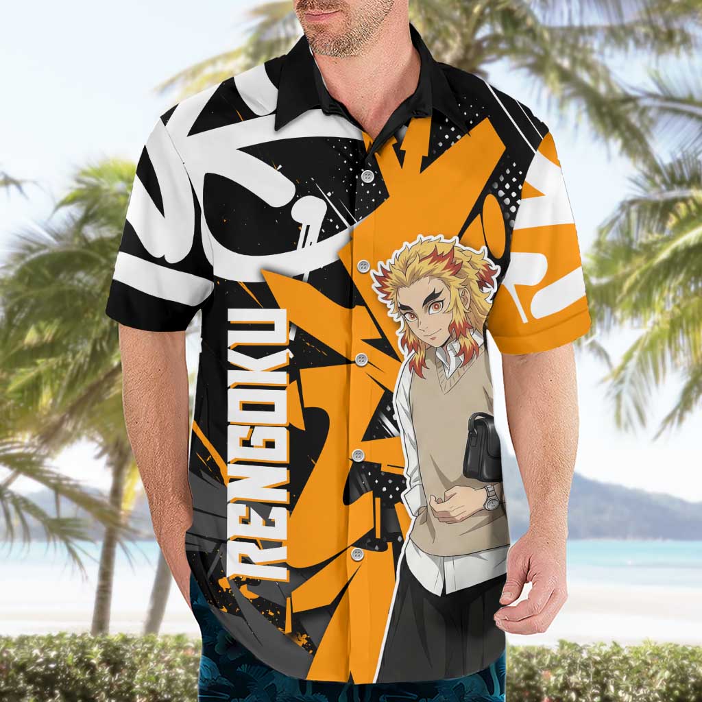Kyojuro Rengoku Demon Slayer Hawaiian Shirt Orange & Black Graffiti Anime