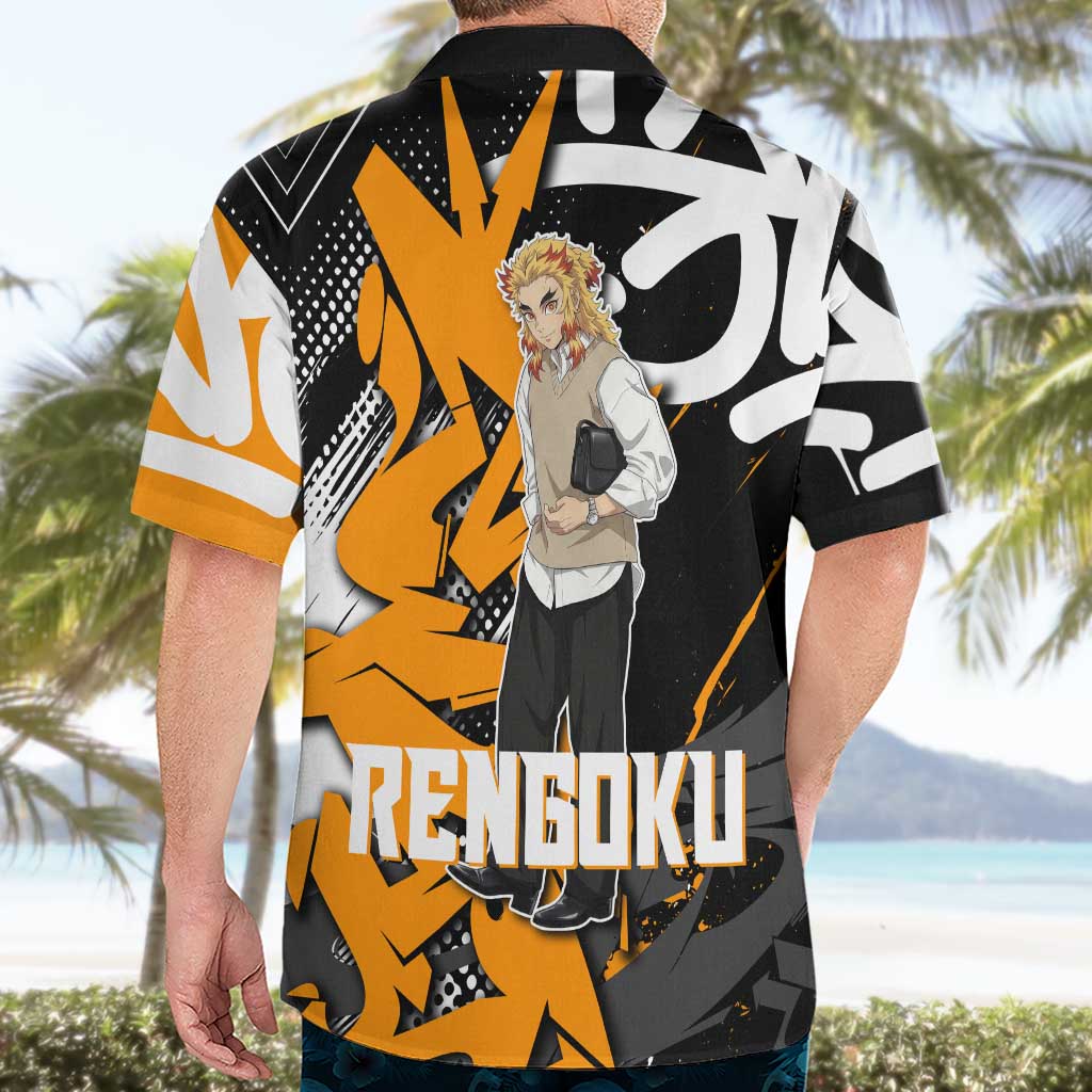 Kyojuro Rengoku Demon Slayer Hawaiian Shirt Orange & Black Graffiti Anime