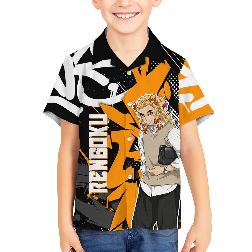 Kyojuro Rengoku Demon Slayer Hawaiian Shirt Orange & Black Graffiti Anime