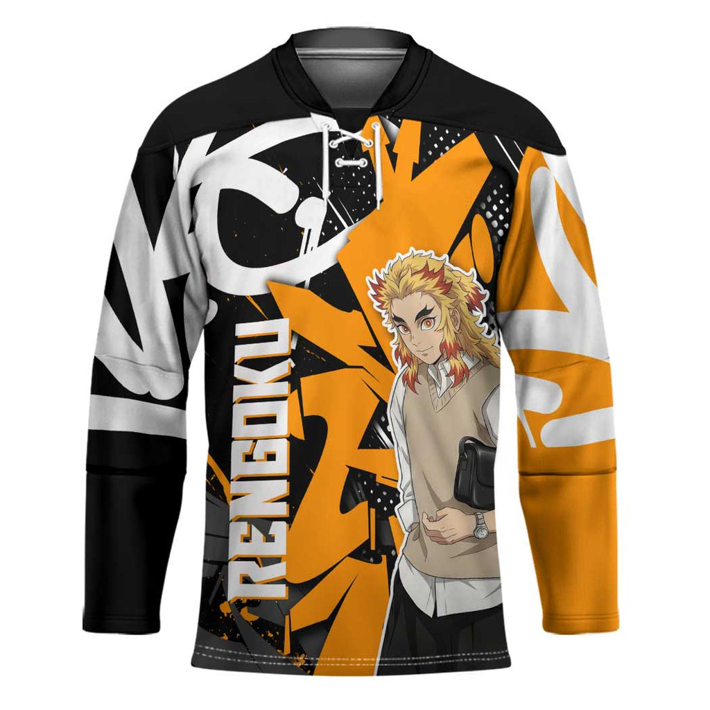 Kyojuro Rengoku Demon Slayer Hockey Jersey Orange & Black Graffiti Anime