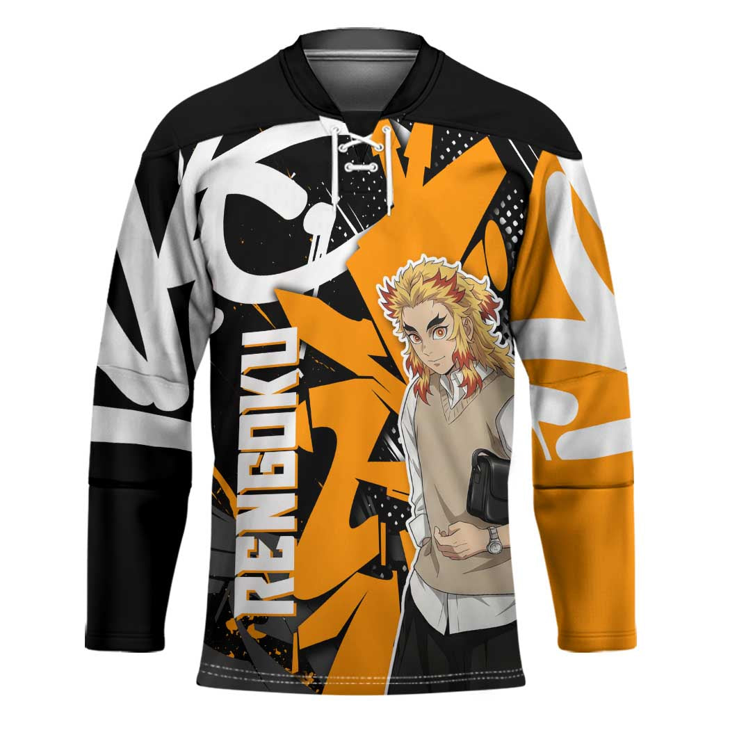 Kyojuro Rengoku Demon Slayer Hockey Jersey Orange & Black Graffiti Anime
