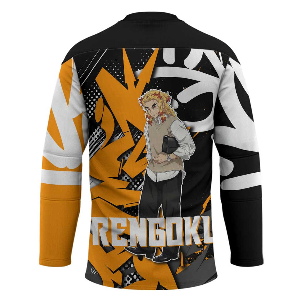 Kyojuro Rengoku Demon Slayer Hockey Jersey Orange & Black Graffiti Anime