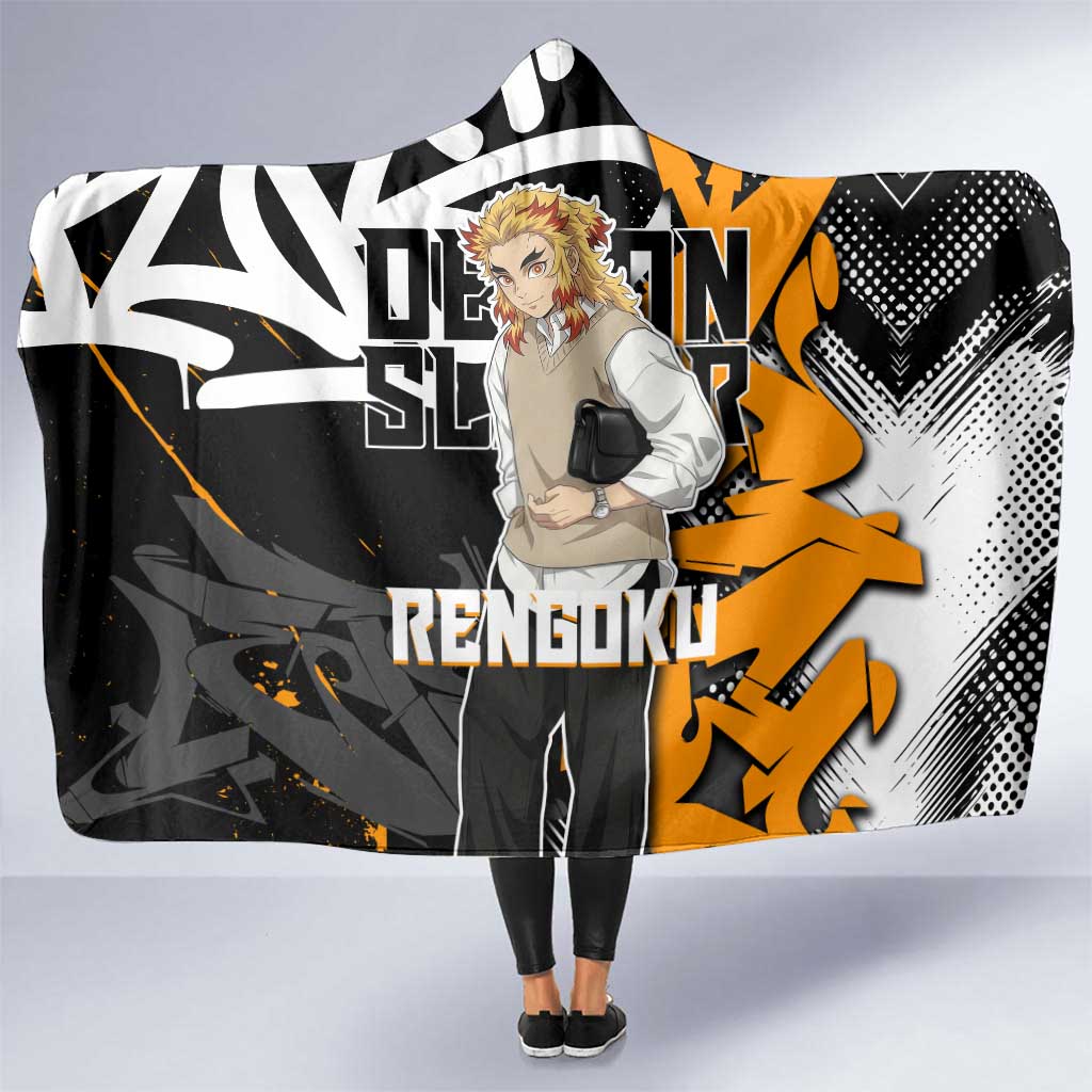 Kyojuro Rengoku Demon Slayer Hooded Blanket Orange & Black Graffiti Anime