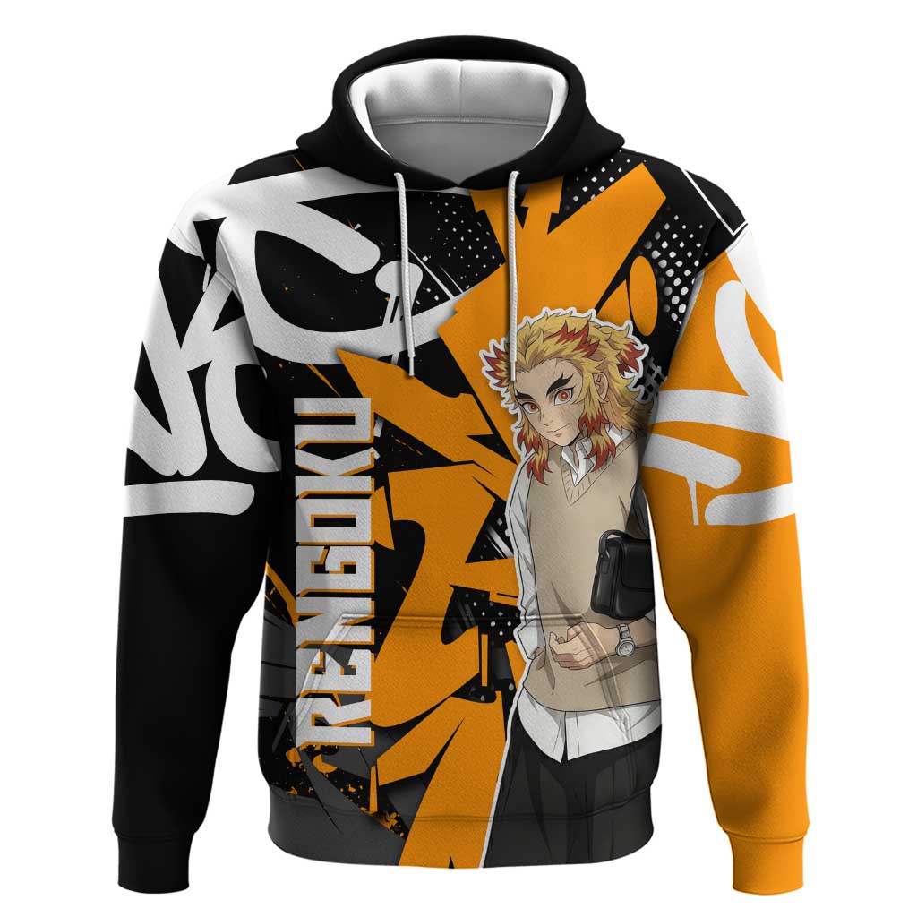 Kyojuro Rengoku Demon Slayer Hoodie Orange & Black Graffiti Anime