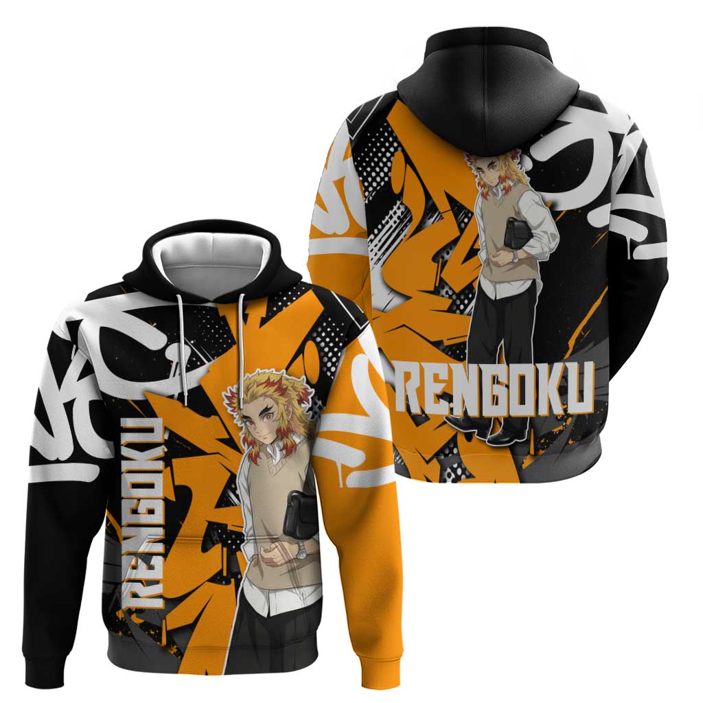 Kyojuro Rengoku Demon Slayer Hoodie Orange & Black Graffiti Anime