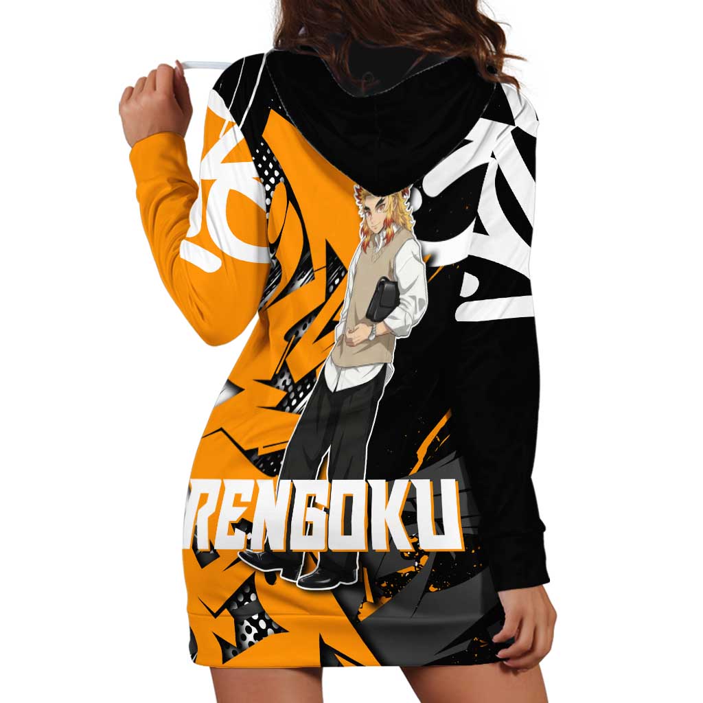 Kyojuro Rengoku Demon Slayer Hoodie Dress Orange & Black Graffiti Anime