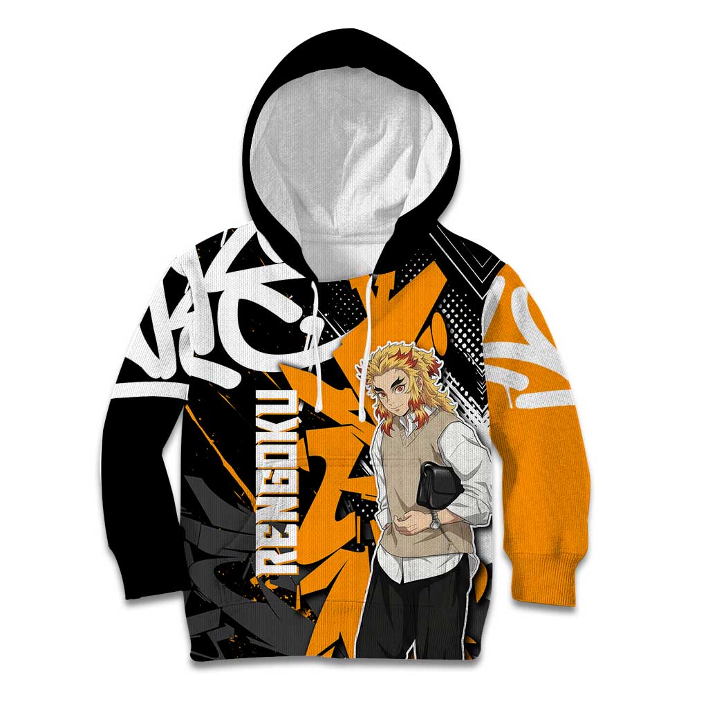 Kyojuro Rengoku Demon Slayer Kid Hoodie Orange & Black Graffiti Anime