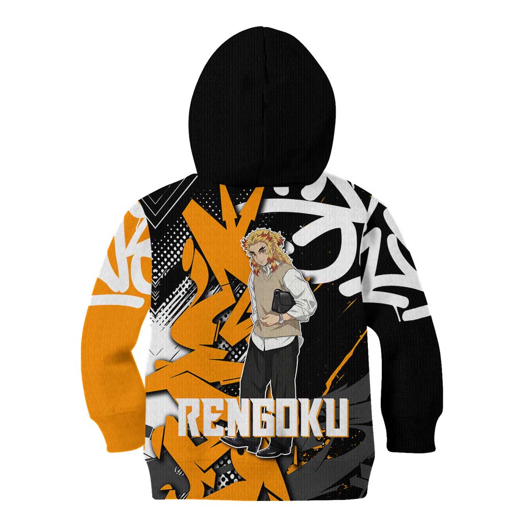 Kyojuro Rengoku Demon Slayer Kid Hoodie Orange & Black Graffiti Anime