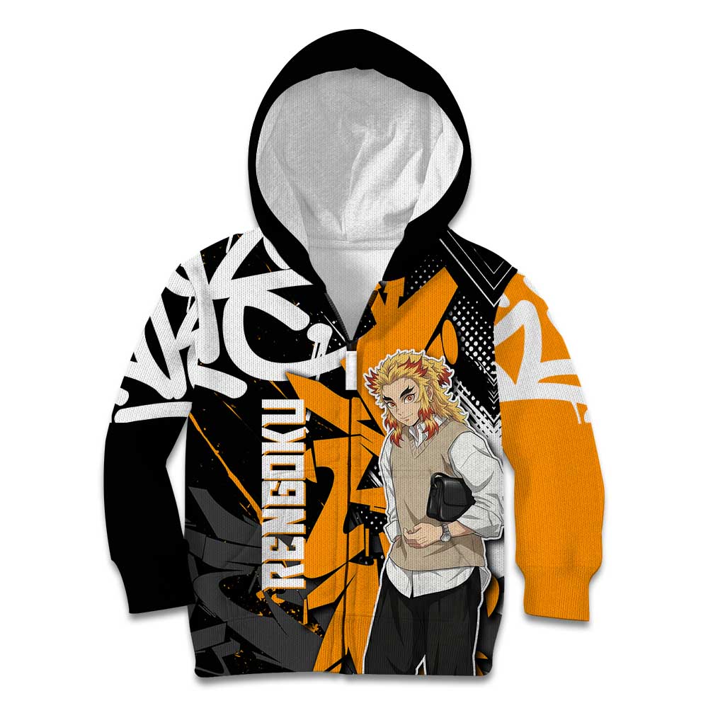 Kyojuro Rengoku Demon Slayer Kid Hoodie Orange & Black Graffiti Anime