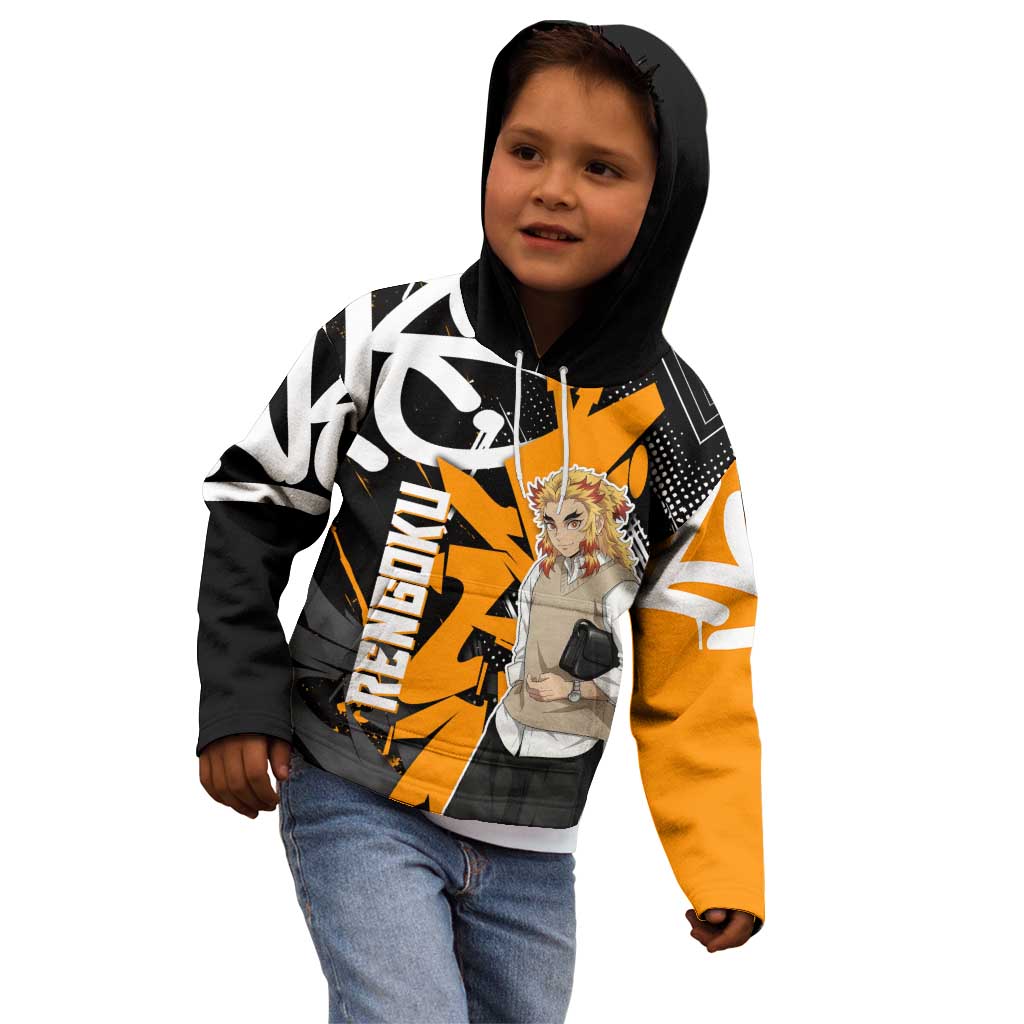 Kyojuro Rengoku Demon Slayer Kid Hoodie Orange & Black Graffiti Anime