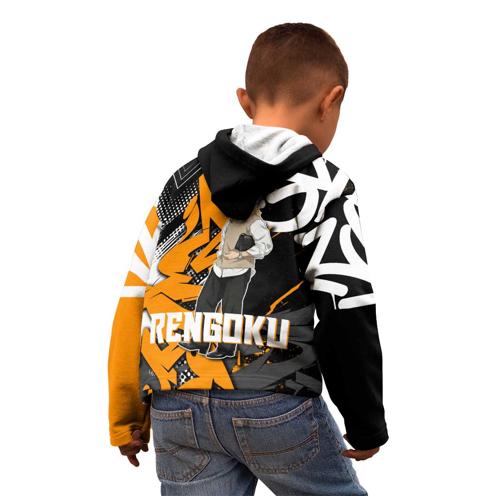 Kyojuro Rengoku Demon Slayer Kid Hoodie Orange & Black Graffiti Anime