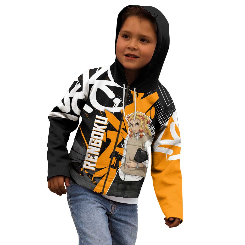 Kyojuro Rengoku Demon Slayer Kid Hoodie Orange & Black Graffiti Anime