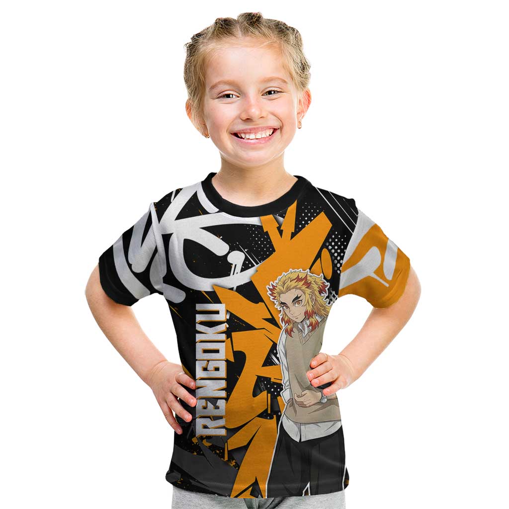 Kyojuro Rengoku Demon Slayer Kid T Shirt Orange & Black Graffiti Anime