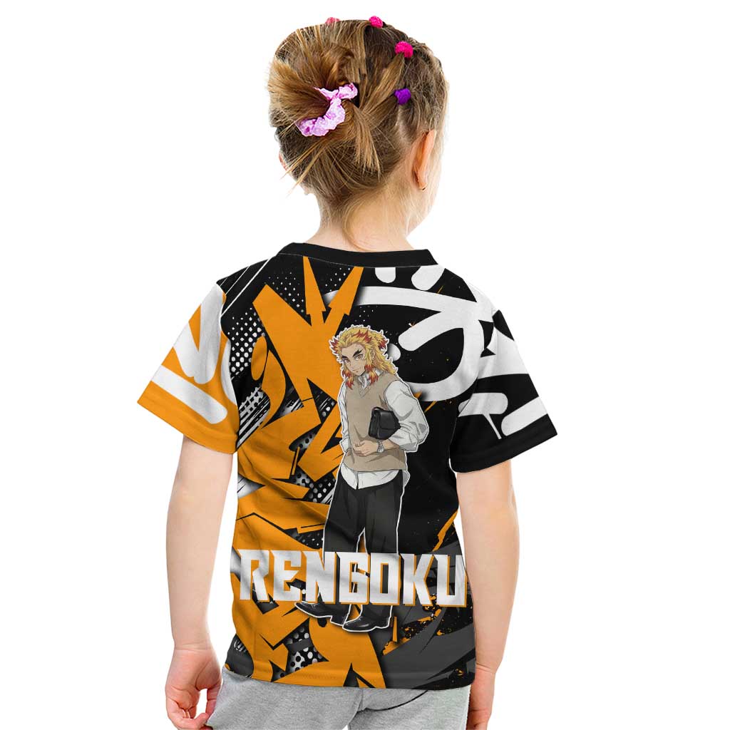 Kyojuro Rengoku Demon Slayer Kid T Shirt Orange & Black Graffiti Anime