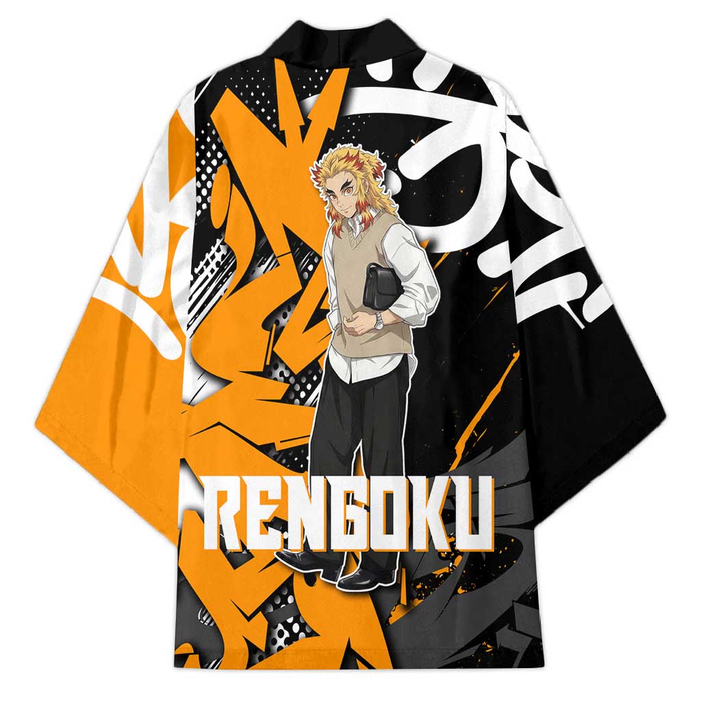Kyojuro Rengoku Demon Slayer Kimono Orange & Black Graffiti Anime